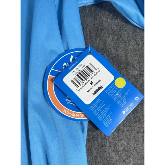 NWT COLUMBIA MEN'S PFG TBlue Omni-Shade L/S Shirt M UPF Sun Protection Fish Flag - Picture 7 of 9